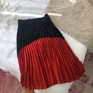Zara Orange/Black Pleated Midi Skirt